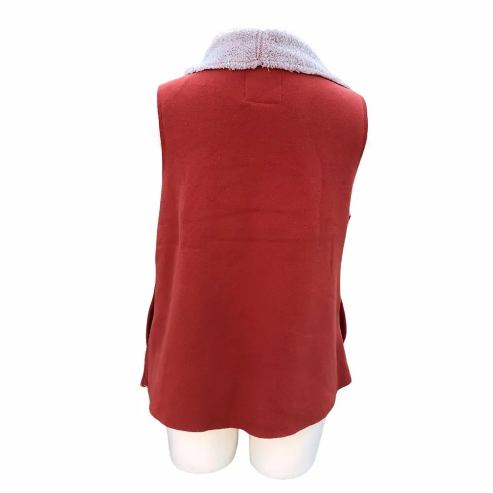 Dylan red faux shearling vest snap closure Medium